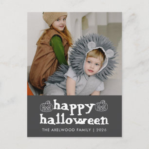 Cute Kids Halloween Pumpkin Pattern Family Photo Holiday Postcard