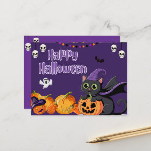 Cute Kids Happy Halloween Black Cat Postcard