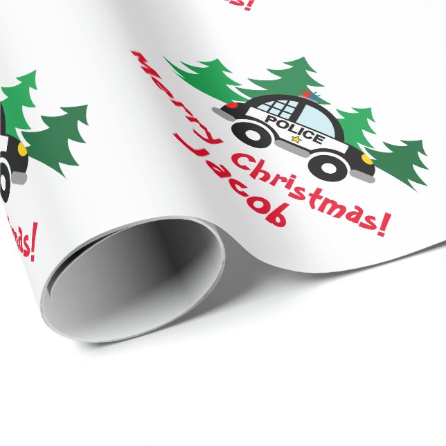 Cute kid's Holiday Christmas tree police car Wrapping Paper (Roll Corner)