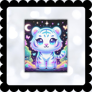 Cute Kids Holographic White Tiger   Fleece Blanket