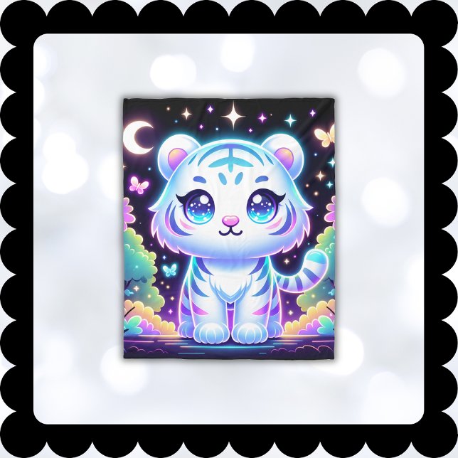 Cute Kids Holographic White Tiger | Fleece Blanket (Creator Uploaded)