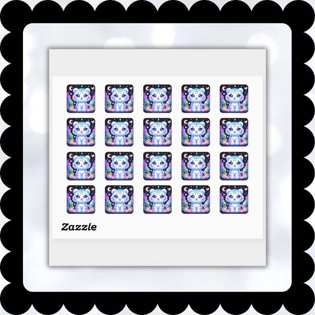 Cute Kids Holographic White Tiger | Square Sticker (Creator Uploaded)
