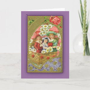 Cute Kids in a Basket Victorian Valentine Holiday Card
