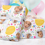 Cute Kids Ist Birthday Rainbow Photo Hearts Yellow Wrapping Paper<br><div class="desc">Celebrate the magic of turning one with this cute personalised gift wrap! A fun and colourful design featuring three of your favourite photos and lots of rainbows, hearts and stars! White type with the words "Happy Birthday" and the recipient's name are clearly displayed on a circular panel, and the all-important...</div>