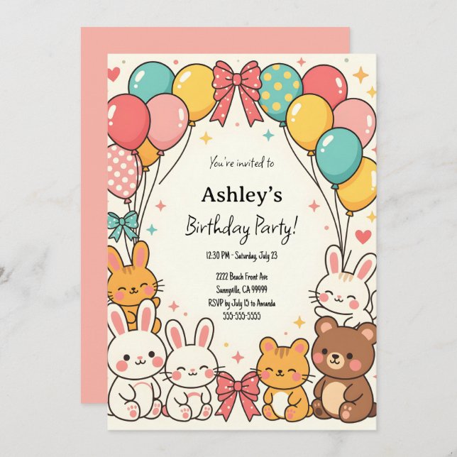 Cute Kid's Kawaii Birthday Party  Invitation (Front/Back)