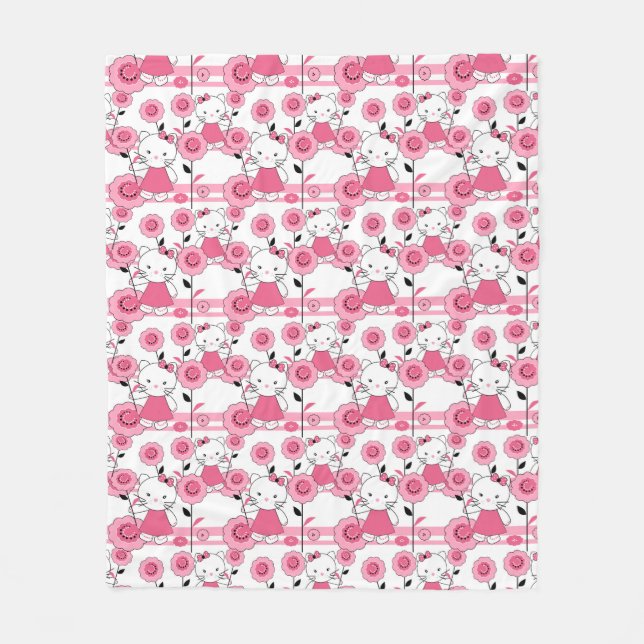Cute kids kitten cat pink white print fleece blanket (Front)