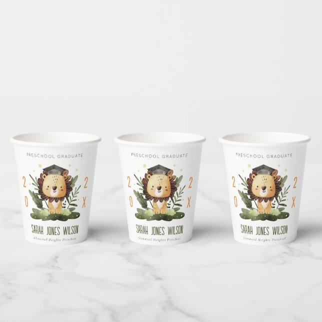 Cute Kids Lion Foliage Preschool Graduation Party Paper Cups (Multi)