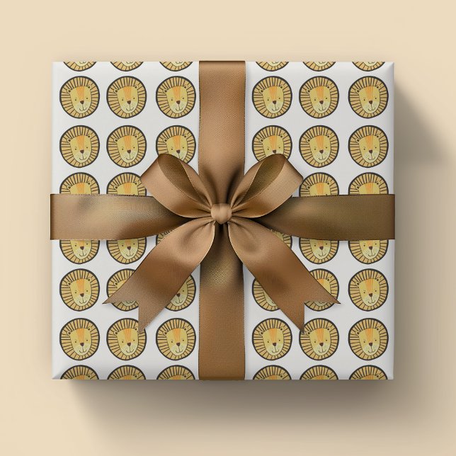 Cute Kids Lion Jungle pattern Wrapping Paper (Lion head wrapping paper ideal for kids birthday parties)