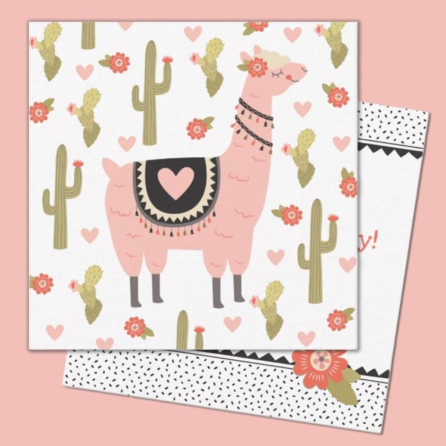 Cute Kids Llama Valentine Note Card (Cute llama valentine.  Perfect for a kids classroom exchange. personalize it with your kids name.)