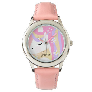 Cute Kids Magical Unicorn and Floral Name Watch
