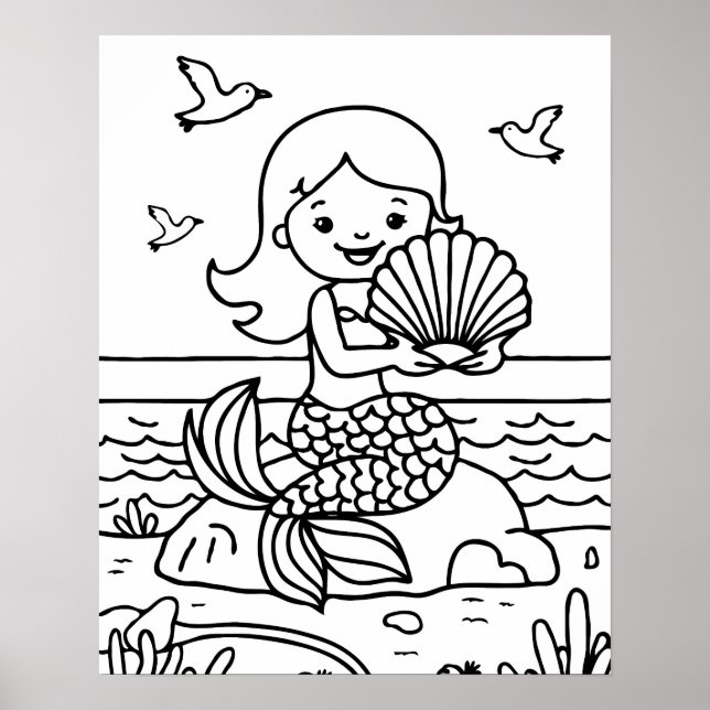 Cute Kids Mermaid Colouring Poster (Front)