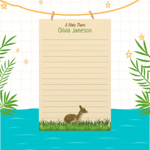 Cute Kid's Name Woodland Animal Lined Stationery