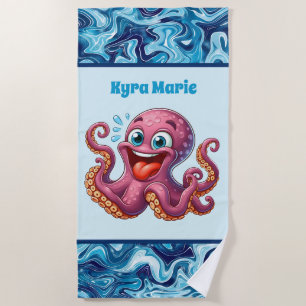 Cute kids octopus add name beach towel