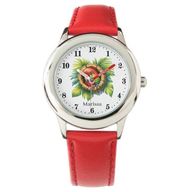 Cute kids parrot unisex add name watch (Front)
