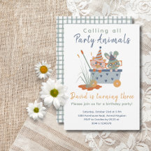 Cute Kids Party Animals Birthday Invitations