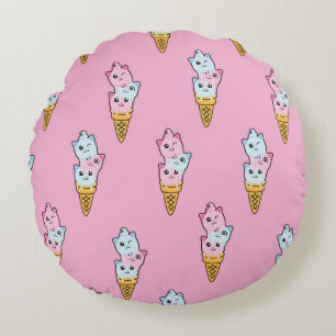 Cute kids pattern Colourful ice cream on the abstr Round Cushion