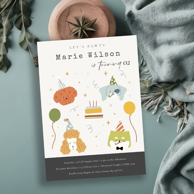 Cute Kids Pawty Puppy Dogs Any Age Birthday Invitation (Creator Uploaded)