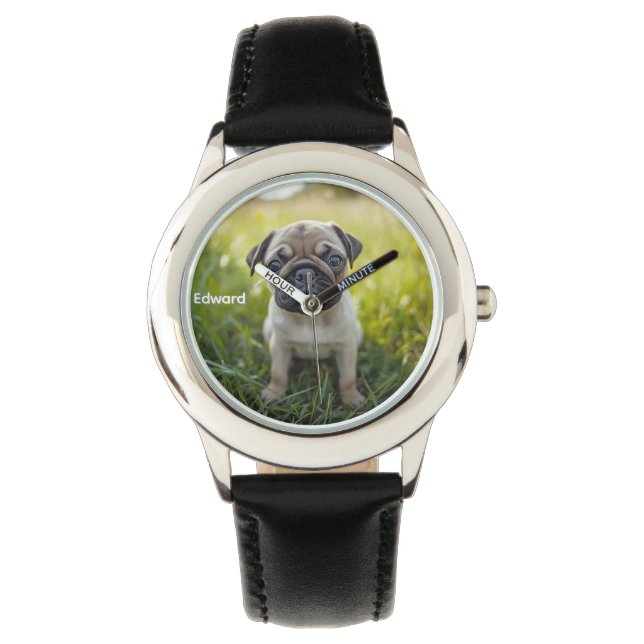 Cute Kid's Personalised Pug  Watch (Front)