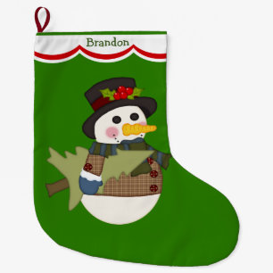 Cute Kids Personalised Snowman Large Christmas Stocking