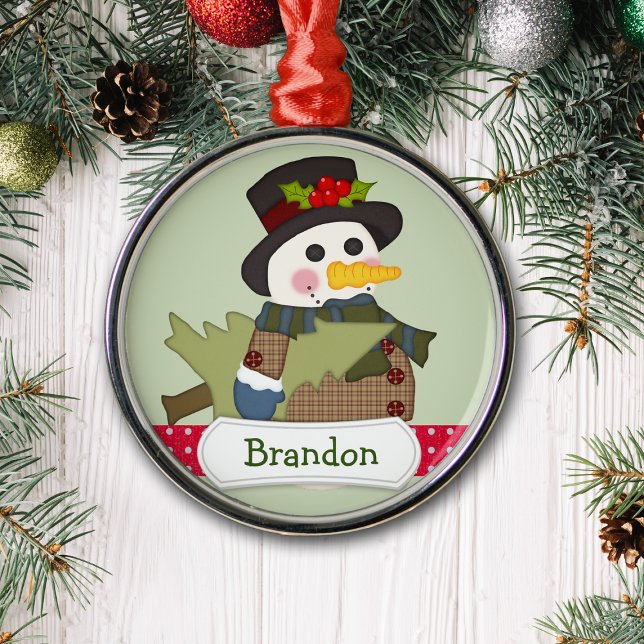 Cute Kids Personalised Snowman Metal Ornament (Creator Uploaded)