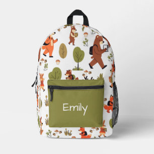 Cute Kids Personalised Woodland Animals At School Printed Backpack