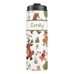 Cute Kids Personalised Woodland Animals At School Thermal Tumbler