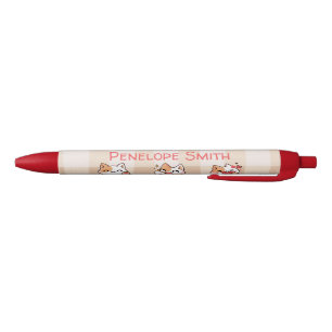 Cute Kids Personalizable Name Manga Cartoon Cat Black Ink Pen