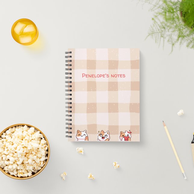 Cute Kids Personalizable Name Manga Cartoon Cat Notebook (Creator Uploaded)