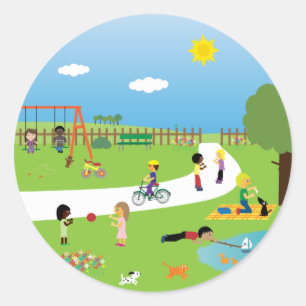 Cute Kids & Pets Playing In The Park Stickers