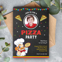 Cute Kids Photo Chalkboard Pizza Birthday Party
