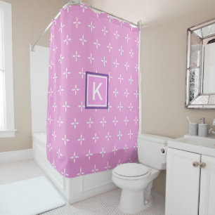 Cute Kids Pink Stars With Custom Monogram Shower Curtain