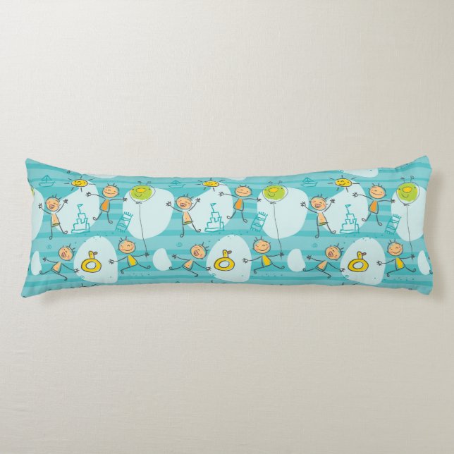 Cute kids playing on the beach pattern body cushion (Front)