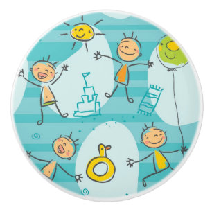Cute kids playing on the beach pattern ceramic knob