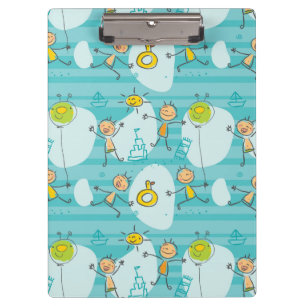 Cute kids playing on the beach pattern clipboard