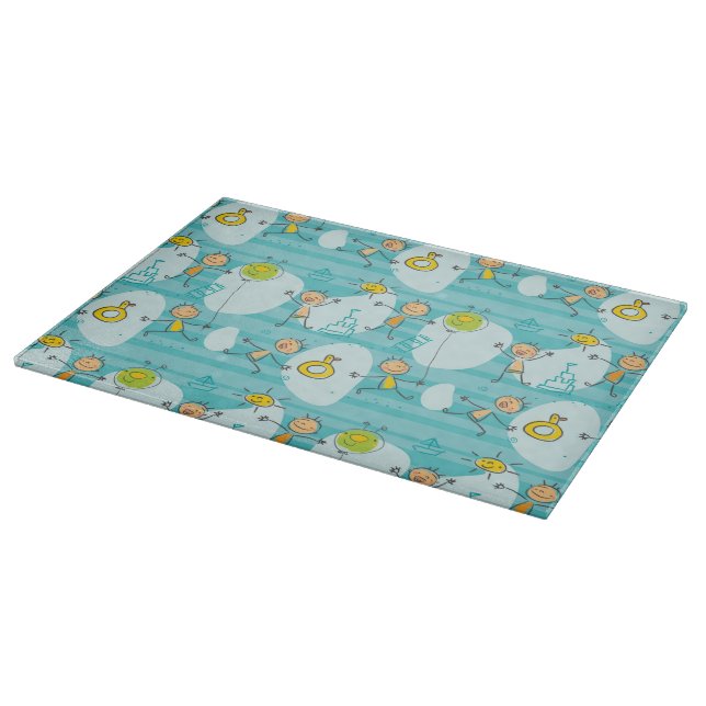 Cute kids playing on the beach pattern cutting board (Corner)