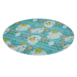 Cute kids playing on the beach pattern cutting board