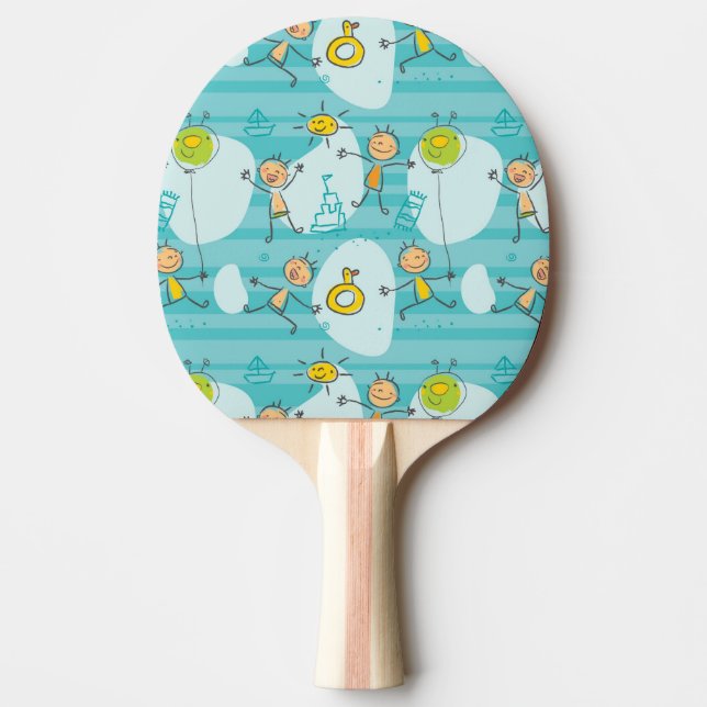 Cute kids playing on the beach pattern ping pong paddle (Front)