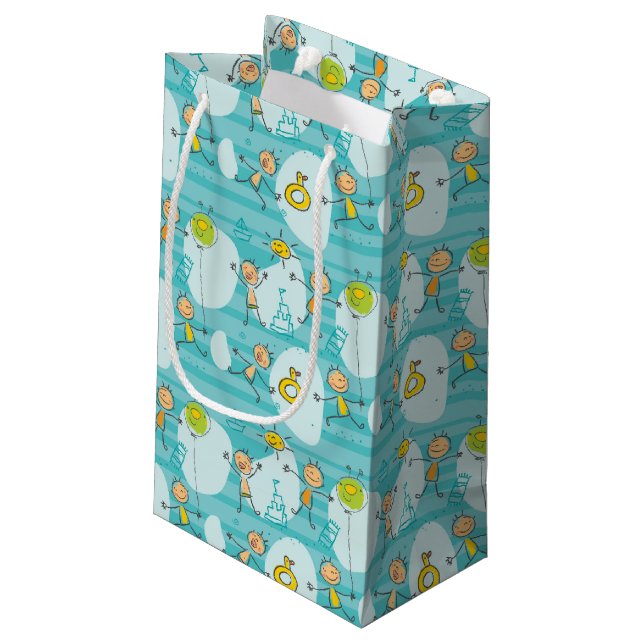 Cute kids playing on the beach pattern small gift bag (Back Angled)