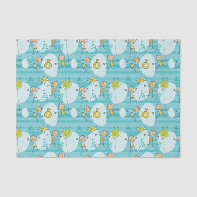 Cute kids playing on the beach pattern tissue paper (Front)