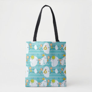 Cute kids playing on the beach pattern tote bag