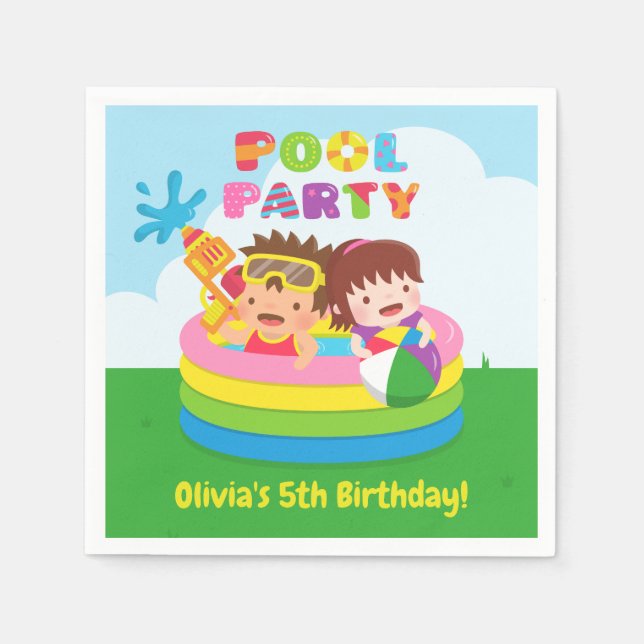 Cute Kids Pool Birthday Party Supplies Napkins (Front)
