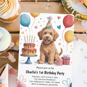 Cute Kids Puppy Dog 1st Birthday Party Invitation