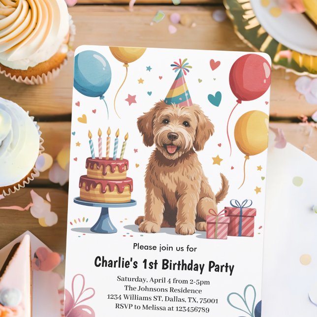 Cute Kids Puppy Dog 1st Birthday Party Invitation (Creator Uploaded)