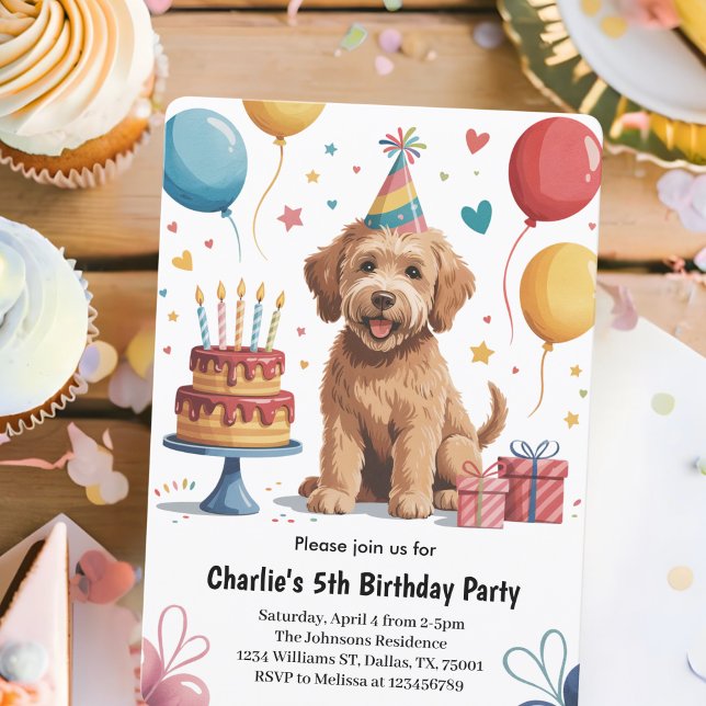 Cute Kids Puppy Dog 5th Birthday Party Invitation (Creator Uploaded)