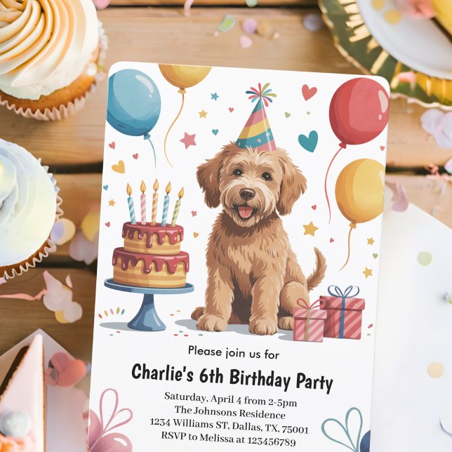 Cute Kids Puppy Dog 6th Birthday Party Invitation (Creator Uploaded)