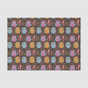 Cute Kids Purple Blue Orange Owls Tissue Paper
