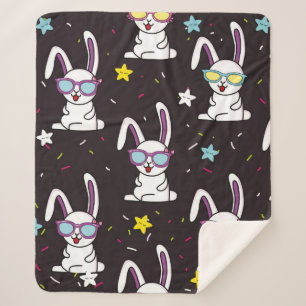 Cute kids rabbit pattern. Colorful rabbit, stars w Sherpa Blanket