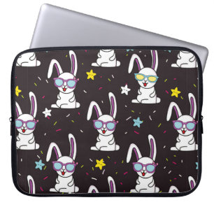Cute kids rabbit pattern. Colourful rabbit, stars  Laptop Sleeve