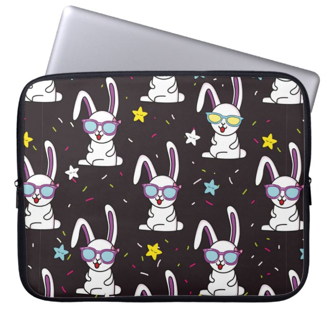 Cute kids rabbit pattern. Colourful rabbit, stars  Laptop Sleeve (Front)