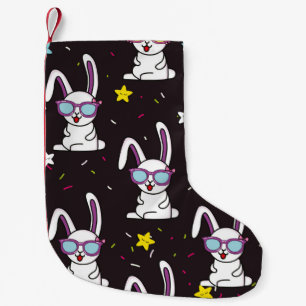 Cute kids rabbit pattern. Colourful rabbit, stars Small Christmas Stocking